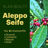 Natürliche Aleppo Seife mit Lorbeer 200 g - Ideal für Haar Hände und Körper - 1% bis 40% Lorbeerölanteil - Olivenöl & Lorbeeröl - Tägliche Anwendung